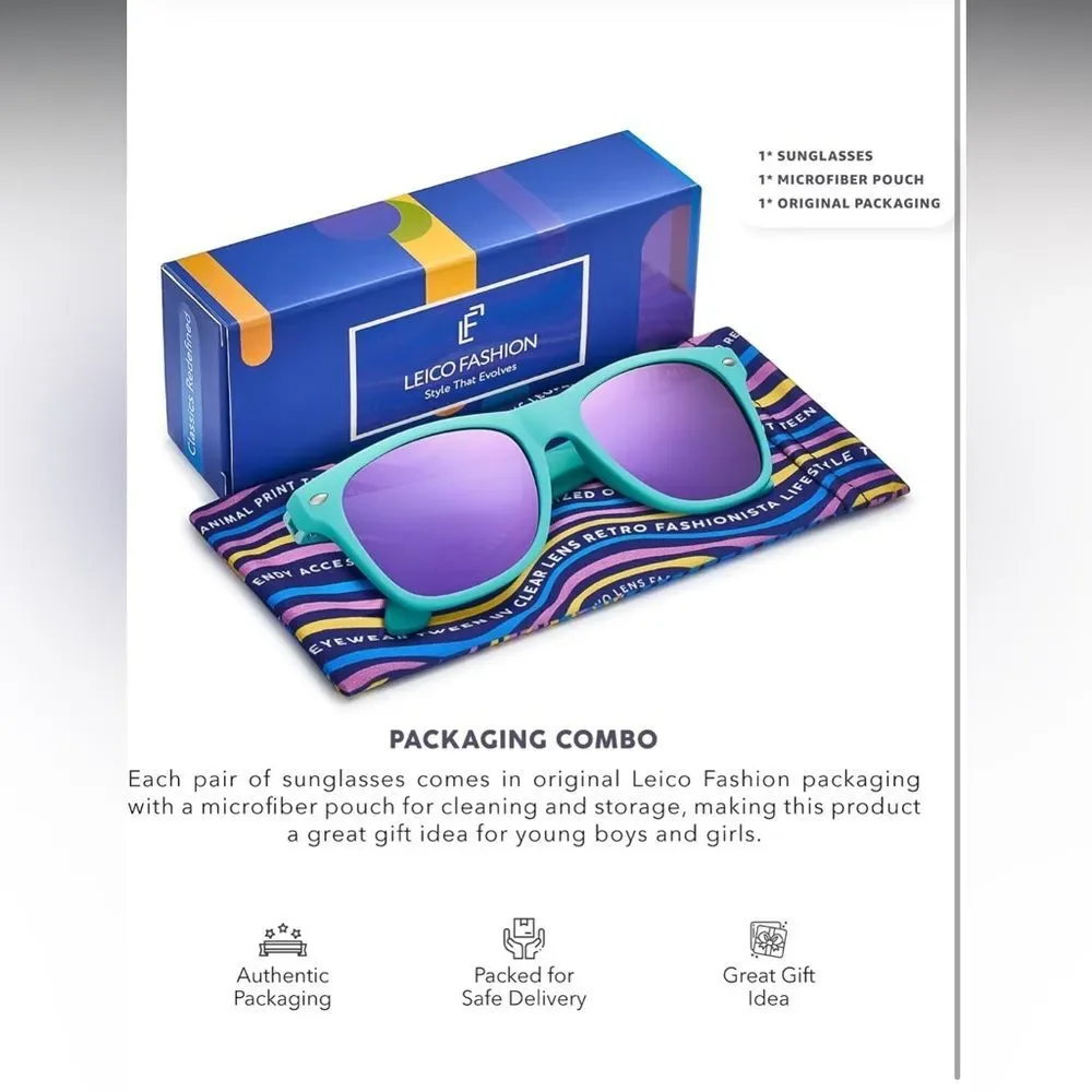 Kids Polarized Retro Sunglasses for Age 3-12 Shatterproof UV Protection, NIB